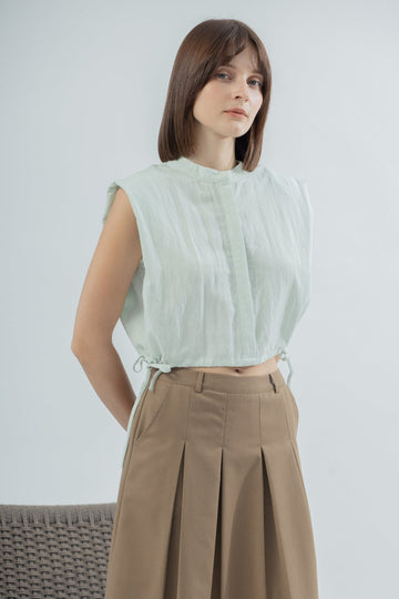 Lightweight Drawstring Hem Top (Pastel Green)