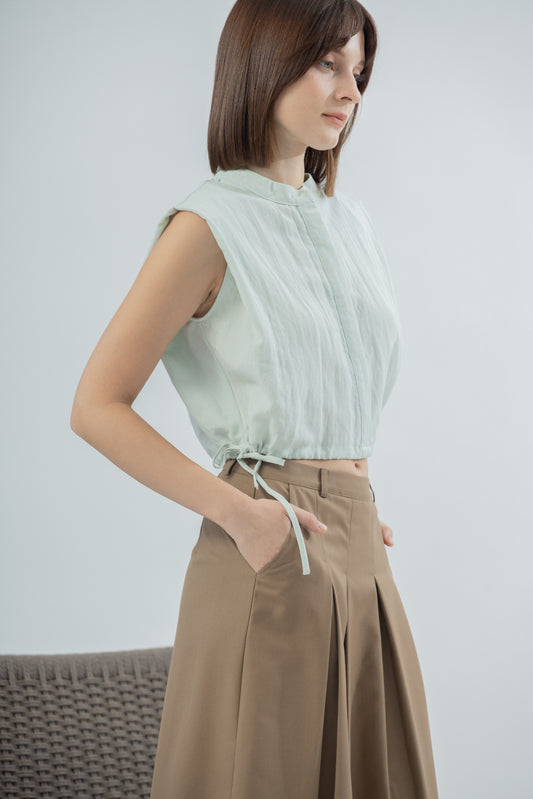 Lightweight Drawstring Hem Top (Pastel Green)