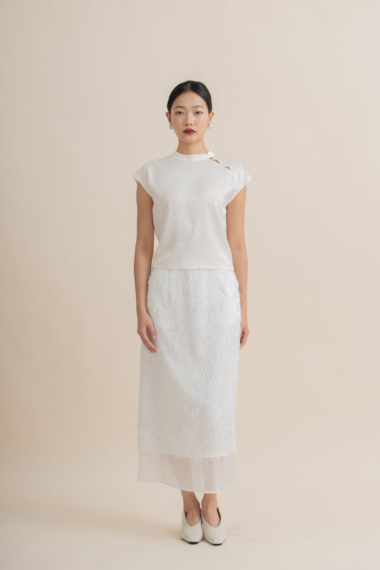 Damask Silky Cheongsam Top (Beige)