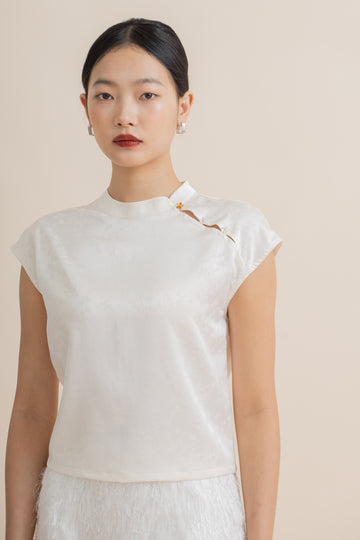 Damask Silky Cheongsam Top (Beige)