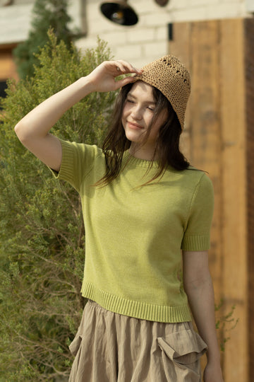 Round Neck Classic Knit Top (Green)