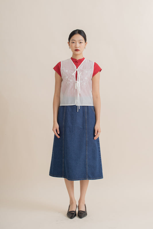 A-Line Paneled Midi Skirt (Dark Denim)