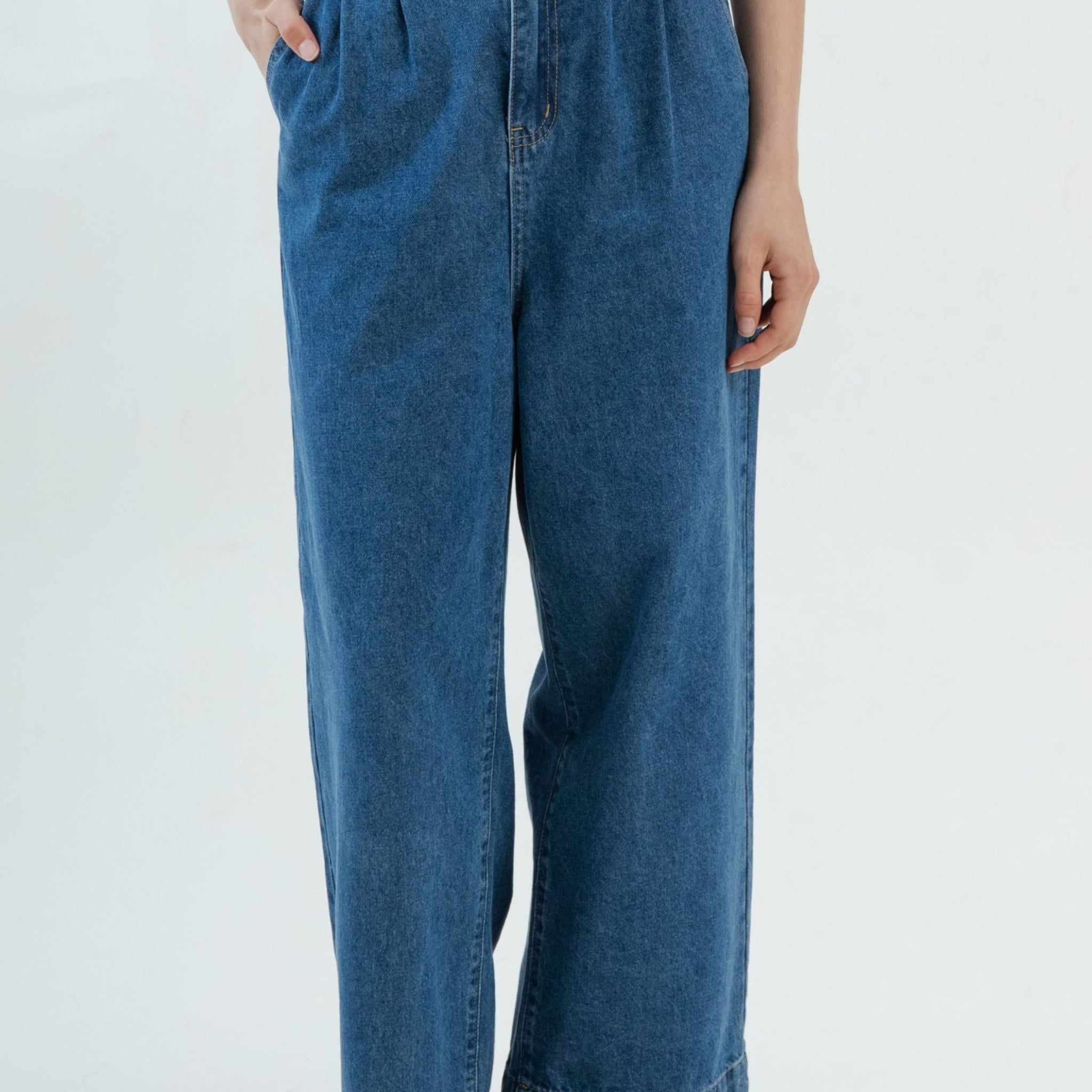 High Waist Denim Straight Cut Pants (Denim)