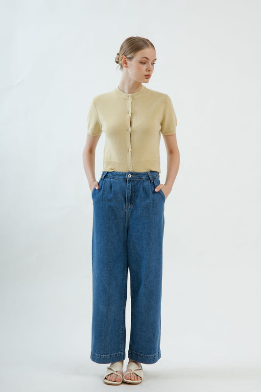 Marble Metal Button Knit Top (Avocado)