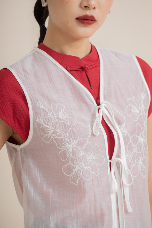 Sheer Blossom Embroidery Vest (Ivory)