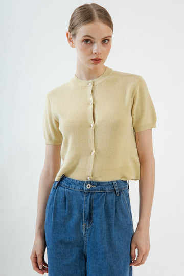 Marble Metal Button Knit Top (Avocado)