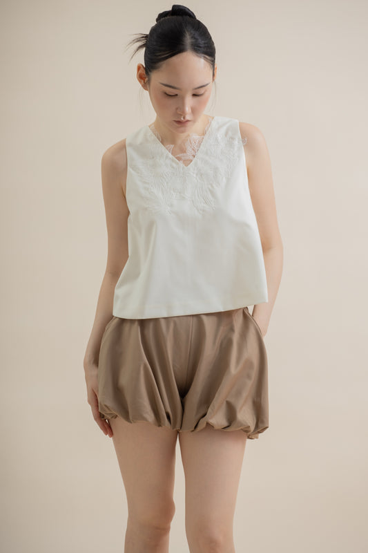 Lacey V Neck Sleeveless Top (Ivory)