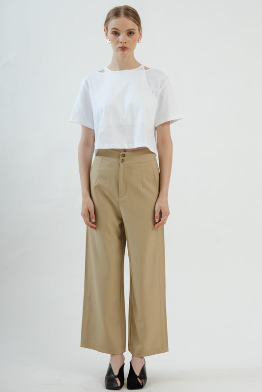 Asymmetric Strap Short Sleeve Top (White)