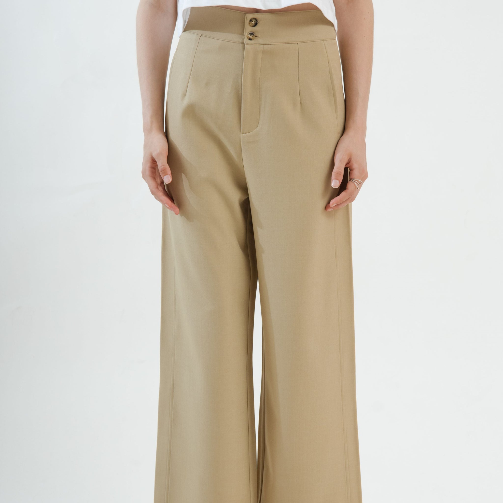 Dual Button Straight Leg Culottes (Khaki)