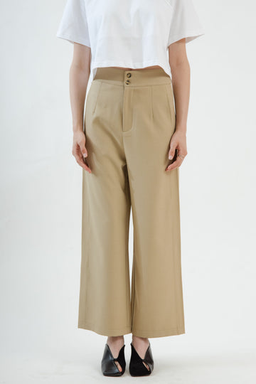 Dual Button Straight Leg Culottes (Khaki)