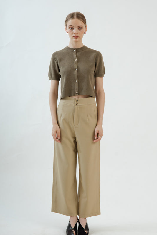 Marble Metal Button Knit Top (Khaki Brown)