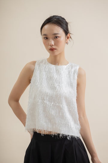 Fringe Textured Sleeveless Top (Ivory)