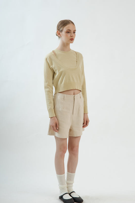 Deep U Long Sleeve Knit Cardigan (Avocado)