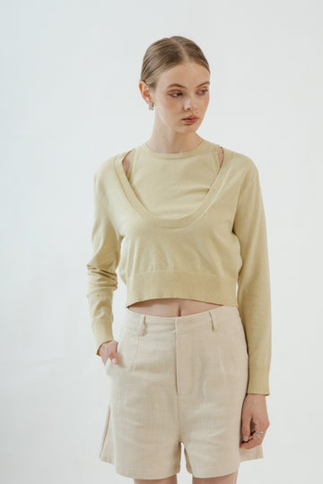 Deep U Long Sleeve Knit Cardigan (Avocado)