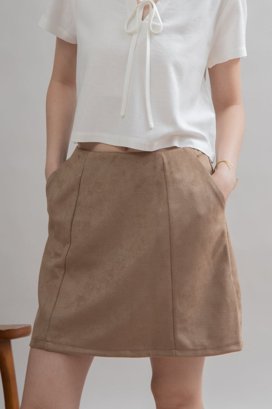 Suede Pockets Short Skirt (Brown)