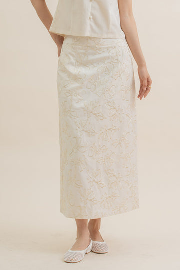 Golden Weave Embroidery Long Skirt (Beige)