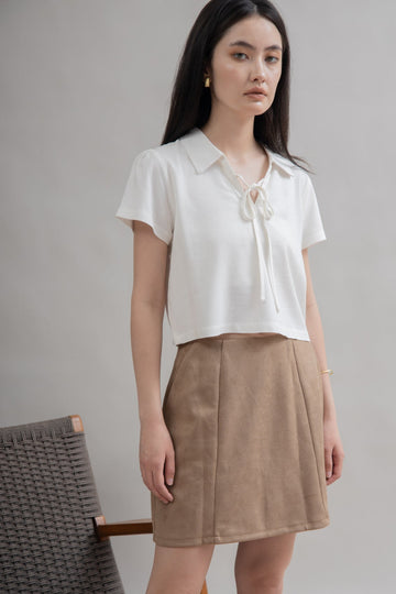 Ribbon Short Sleeve Linen Top (Ivory)