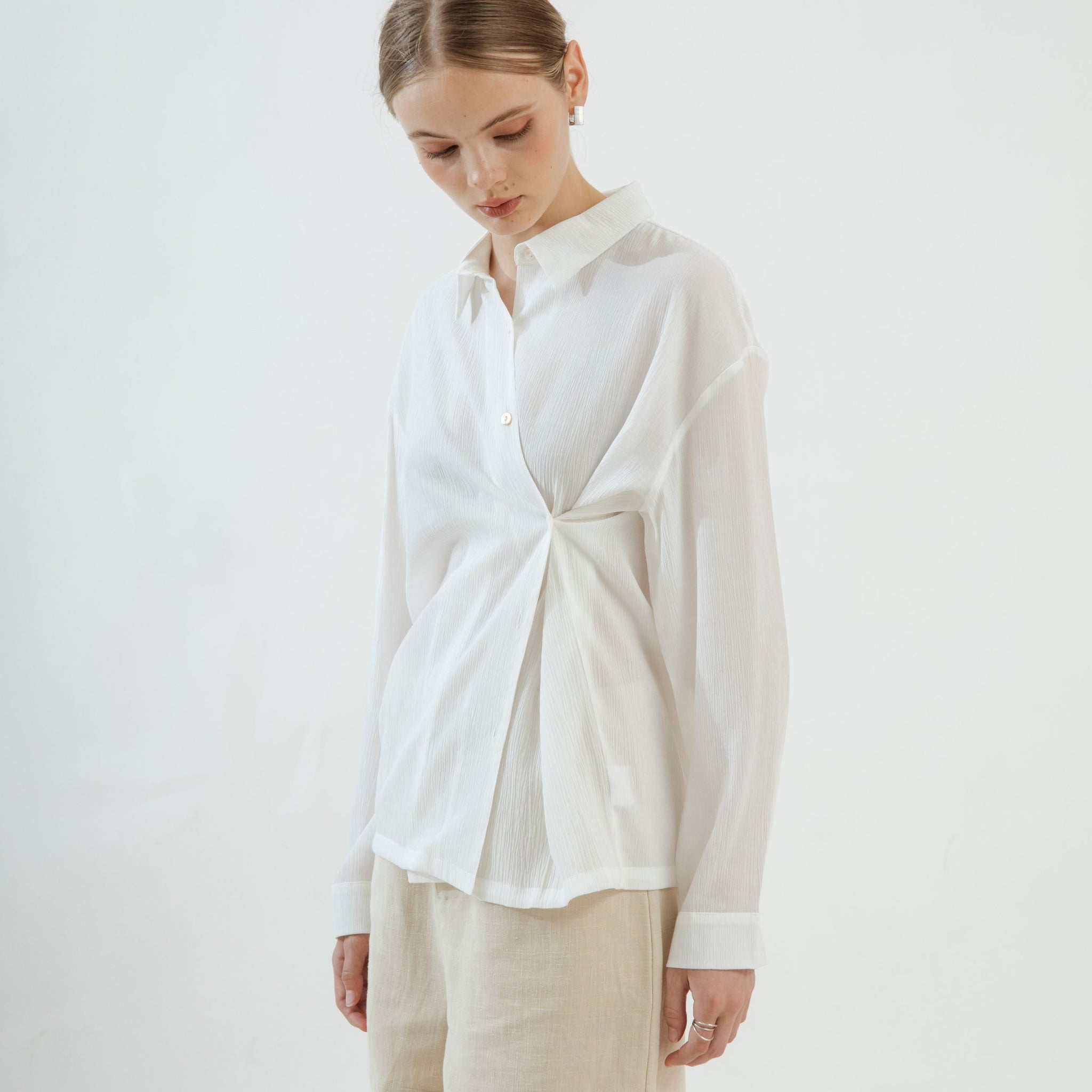Multi-Wear Texture Collared Shirt (White)