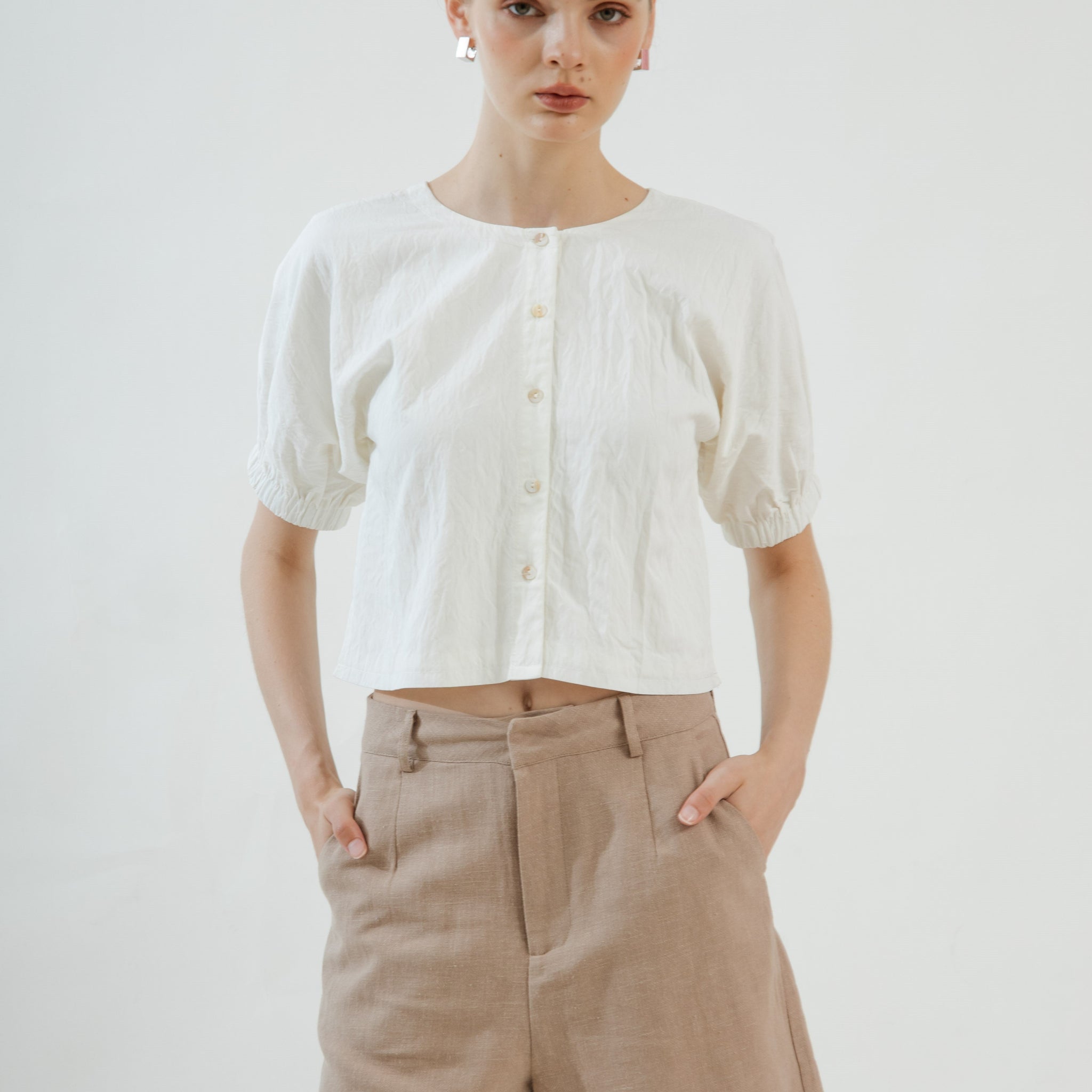 Two Way Elastic Sleeve Top (White)