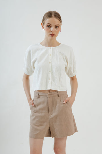 Two Way Elastic Sleeve Top (White)