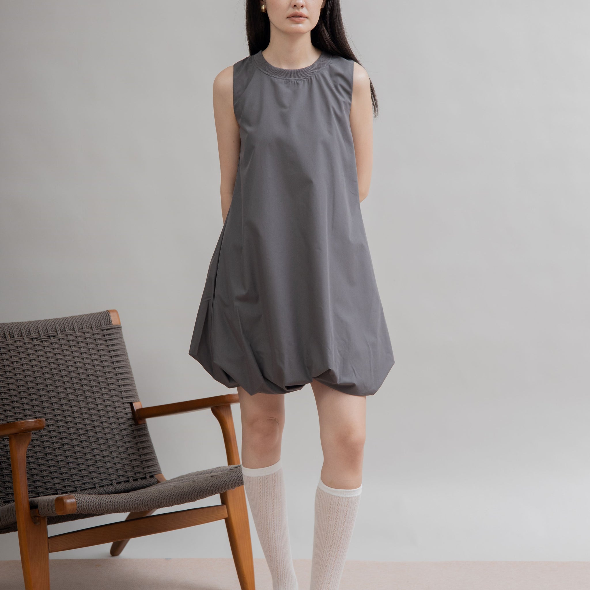 Puffy Sleeveless Mini Dress (Grey)