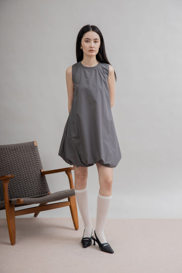 Puffy Sleeveless Mini Dress (Grey)
