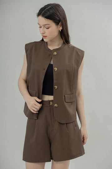Marlow Front Pocket Vest (Dark Brown)