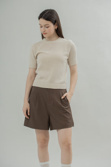 Round Neck Classic Knit Top (Beige)