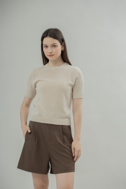 Round Neck Classic Knit Top (Beige)