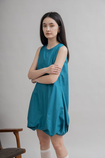 Puffy Sleeveless Mini Dress (Teal)