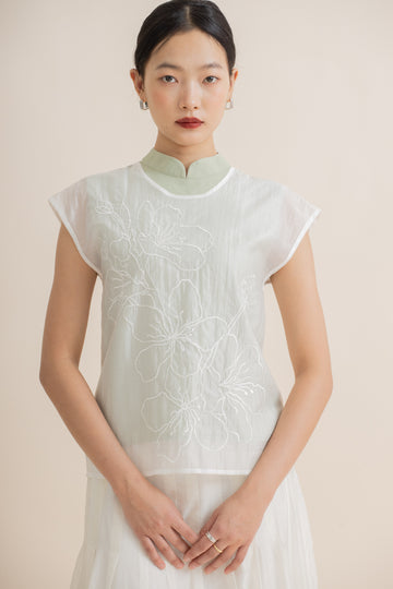 Sheer Blossom Embroidery Layered Top (Pastel Green)