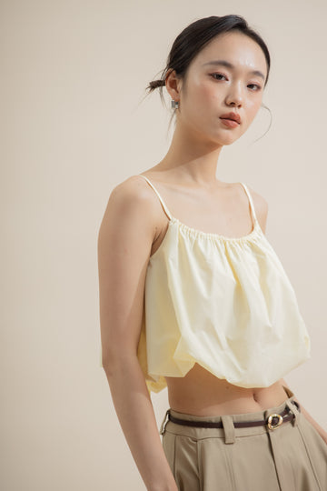 Puffy Spaghetti Strap Top (Pastel Yellow)
