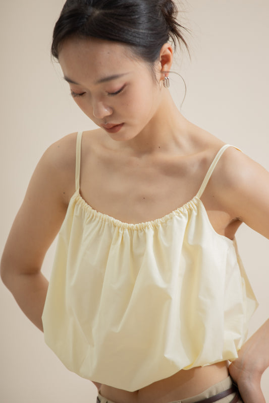 Puffy Spaghetti Strap Top (Pastel Yellow)