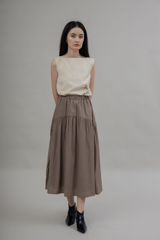 Adeline Flare Maxi Skirt (Khaki)