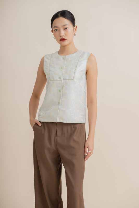 Jacquard Cheongsam Sleeveless Top (Pale Green)