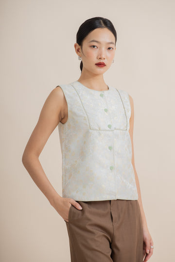 Jacquard Cheongsam Sleeveless Top (Pale Green)
