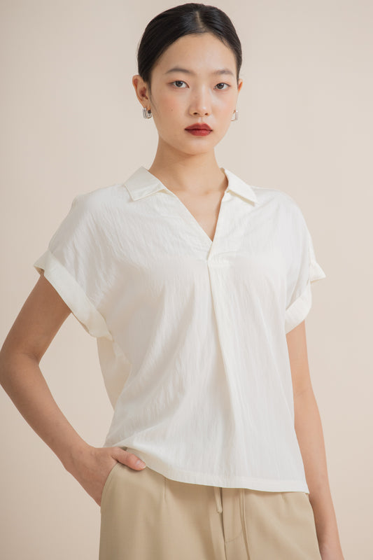 Dolman Sleeve Pleated Top (Beige)