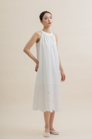 Petala Embroidery Halter Dress (Ivory)