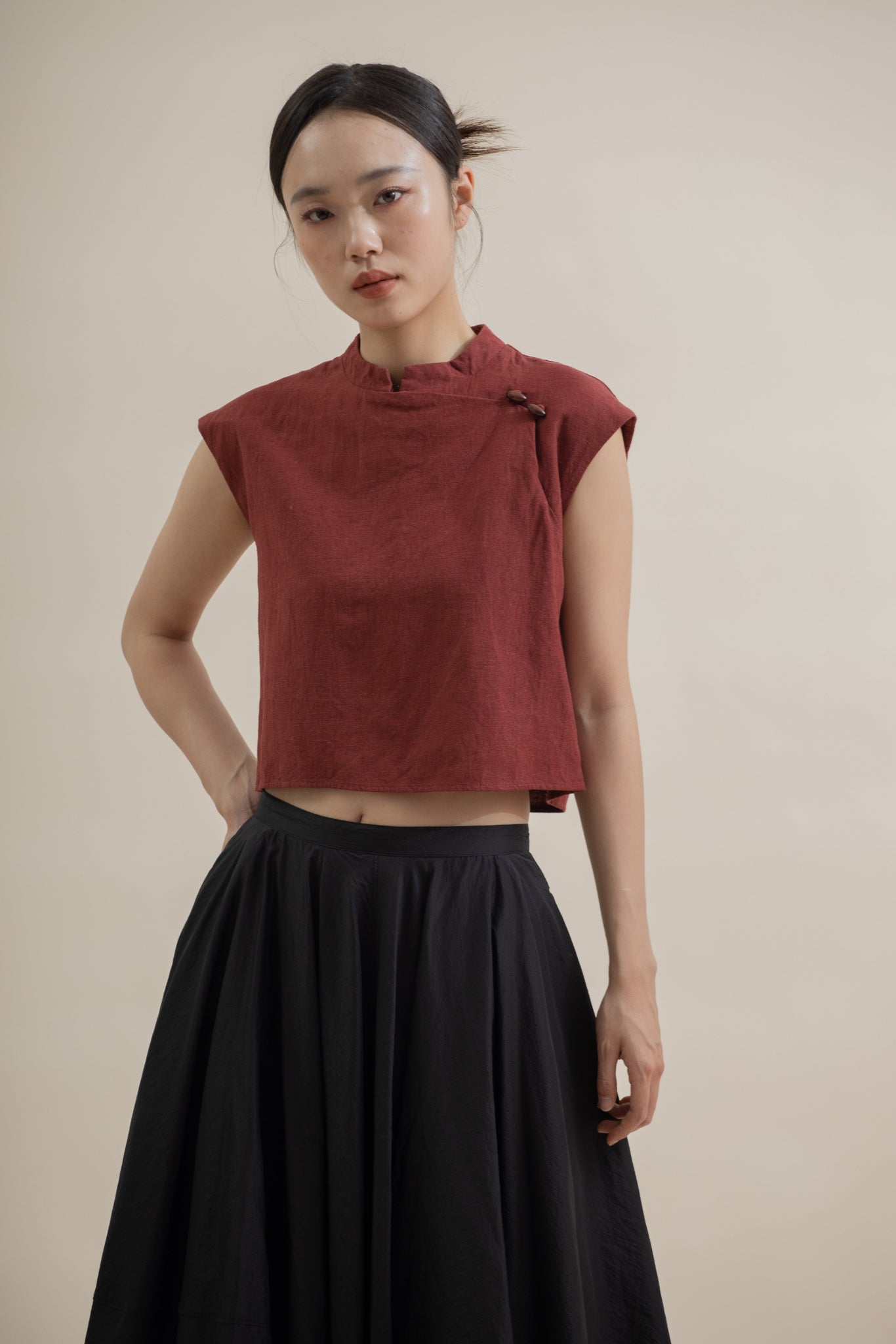 Oriental High Collar Top (Maroon)
