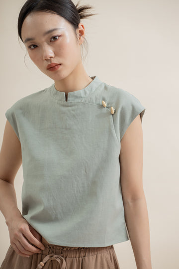 Oriental High Collar Top (Pastel Green)