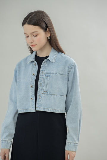Offset Crop Denim Jacket (Denim)