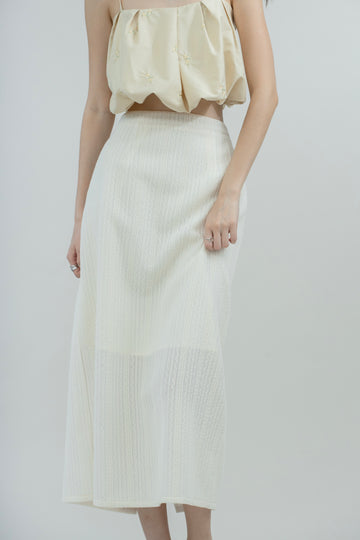 Textured Boho Long Skirt (Ivory)
