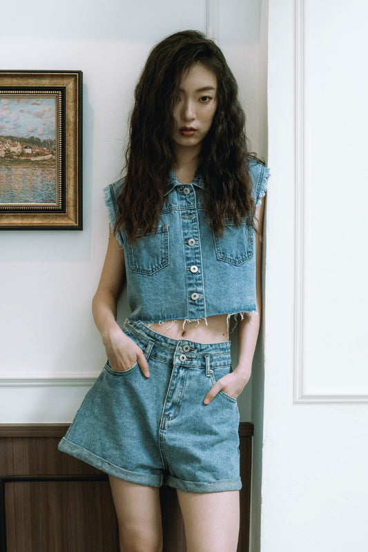 Cropped Denim Vest