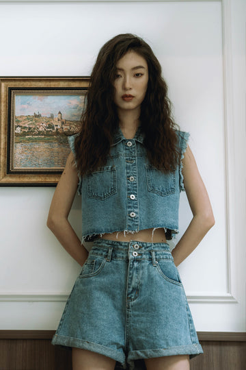 Cropped Denim Vest