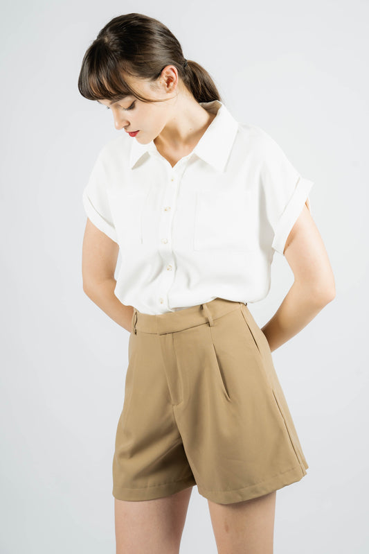 High Waist Tailored Shorts (Khaki)